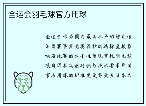 全运会羽毛球官方用球