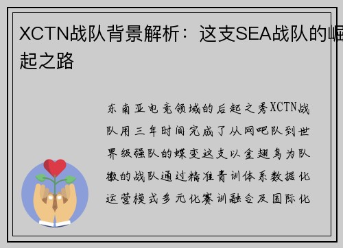 XCTN战队背景解析：这支SEA战队的崛起之路